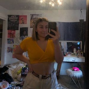 yellow button crop top